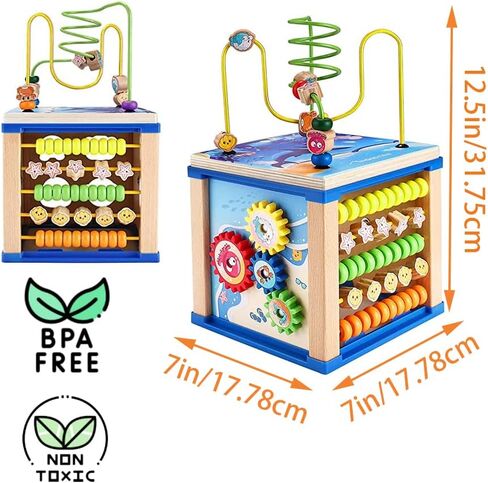 LMYzhijia ألعاب خشبية مكعبة للأنشطة 5 في 1 لعبة خشبية للأطفال هدية عيد ميلاد أول طفل تنموي تعليمي ألعاب للأولاد 36 شهرًا حتى ألعاب مونتيسوري مع فارز على شكل متاهة من الخرز in Kuwait