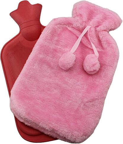 Classic Rubber Hot Water Bottle with Soft Plush Fleece Cover 2000ml (67 fl. oz) Soothing Heat Therapy for Pain Relief for Neck and Shoulders Feet Warmer Menstrual Cramps Stomach Aches (Multi Hearts) in Saudi Arabia