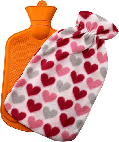 Classic Rubber Hot Water Bottle with Soft Plush Fleece Cover 2000ml (67 fl. oz) Soothing Heat Therapy for Pain Relief for Neck and Shoulders Feet Warmer Menstrual Cramps Stomach Aches (Multi Hearts) in Saudi Arabia