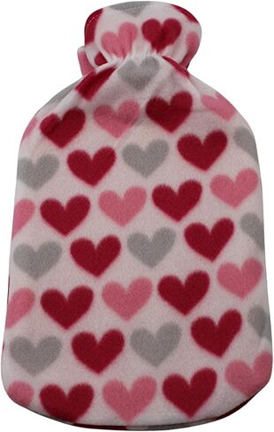 Classic Rubber Hot Water Bottle with Soft Plush Fleece Cover 2000ml (67 fl. oz) Soothing Heat Therapy for Pain Relief for Neck and Shoulders Feet Warmer Menstrual Cramps Stomach Aches (Multi Hearts) in Saudi Arabia