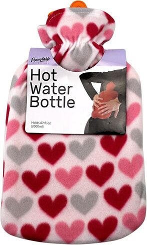 Classic Rubber Hot Water Bottle with Soft Plush Fleece Cover 2000ml (67 fl. oz) Soothing Heat Therapy for Pain Relief for Neck and Shoulders Feet Warmer Menstrual Cramps Stomach Aches (Multi Hearts) in Saudi Arabia