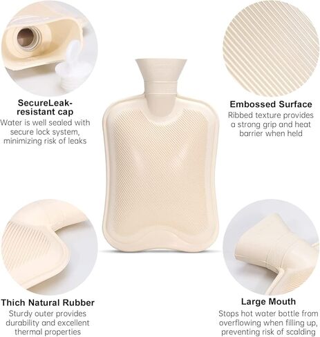 زجاجة ماء ساخن مطاطية من كاتيسيمو، كيس ماء ساخن سعة 2 لتر مع أغطية ناعمة قابلة للإزالة، زجاجة مياه ساخنة أو باردة من المطاط الكلاسيكي الفاخر لتشنجات الدورة الشهرية وتخفيف آلام الرقبة والكتف (رمادي) in Kuwait