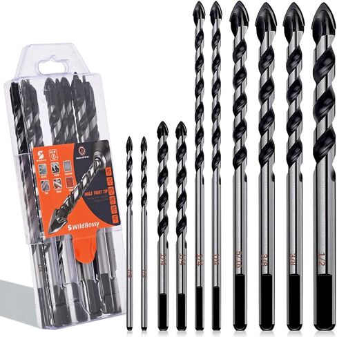 مجموعة لقم مثقاب خرساني من 10 قطع (1/8 انش - 1/2 انش)، رؤوس مثقاب احترافية من الكربيد للزجاج والبلاستيك الصلب والاسمنت والطوب والخشب والبلاط in Kuwait