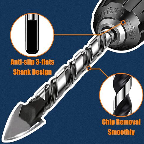 مجموعة لقم مثقاب خرساني من 10 قطع (1/8 انش - 1/2 انش)، رؤوس مثقاب احترافية من الكربيد للزجاج والبلاستيك الصلب والاسمنت والطوب والخشب والبلاط in Kuwait
