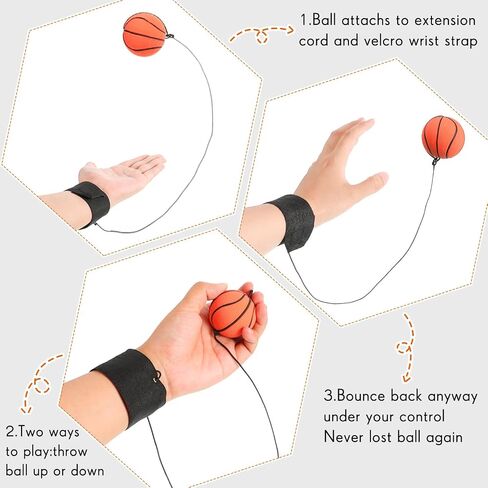 Skylety 6 Pieces Wrist Return Ball Sports Wrist Ball includes Basketball, Baseball and Football On A String Rubber Rebound Ball Wristband Toy for Children Kids Party Favor, Exercise or Play in Saudi Arabia