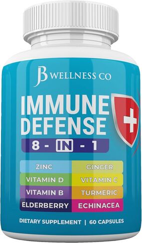 JB WELLNESS CO Immune Support 8 in 1 Capsules - Zinc Supplement, Vitamin D3 5000 IU, Vitamin C 1000MG and Elderberry - Immune Booster Supplement with Echinacea, Ginger Root, and Turmeric in Saudi Arabia