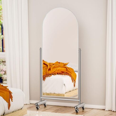 AISUNDY Full Length Mirror with Rolling Wheels, 65"x23" Sleek Arched Standing Mirror Floor Mirror, Large Tilting Swivel Mirror with Stainless Steel Stands, Modern Dressing Mirror Body Mirror in Kuwait