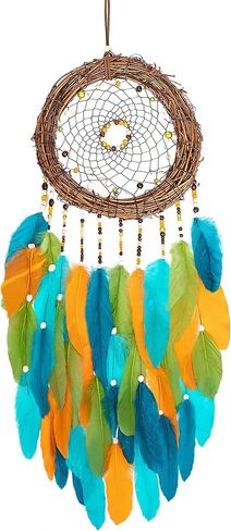 صائدة الأحلام صائدة الأحلام، منسوجة يدويًا من الروطان الطبيعي، ريش الإوز النابض بالحياة، خرزات خشبية، مصنوعة يدويًا لتزيين حائط غرفة نوم السيارة في المنزل، هدية عيد الميلاد، زخارف معلقة - العلامة التجارية HOLSM-III® in Kuwait