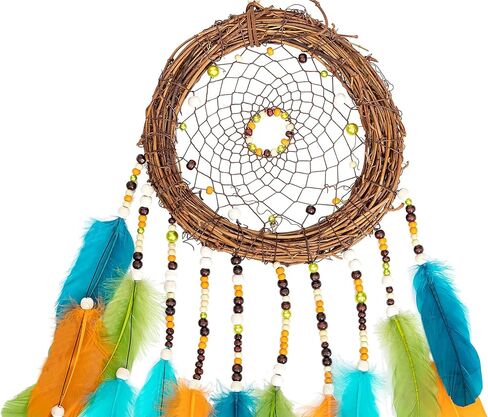 صائدة الأحلام صائدة الأحلام، منسوجة يدويًا من الروطان الطبيعي، ريش الإوز النابض بالحياة، خرزات خشبية، مصنوعة يدويًا لتزيين حائط غرفة نوم السيارة في المنزل، هدية عيد الميلاد، زخارف معلقة - العلامة التجارية HOLSM-III® in Kuwait