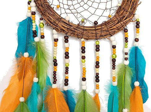 صائدة الأحلام صائدة الأحلام، منسوجة يدويًا من الروطان الطبيعي، ريش الإوز النابض بالحياة، خرزات خشبية، مصنوعة يدويًا لتزيين حائط غرفة نوم السيارة في المنزل، هدية عيد الميلاد، زخارف معلقة - العلامة التجارية HOLSM-III® in Kuwait