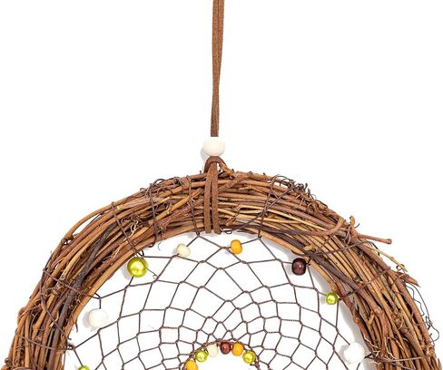 صائدة الأحلام صائدة الأحلام، منسوجة يدويًا من الروطان الطبيعي، ريش الإوز النابض بالحياة، خرزات خشبية، مصنوعة يدويًا لتزيين حائط غرفة نوم السيارة في المنزل، هدية عيد الميلاد، زخارف معلقة - العلامة التجارية HOLSM-III® in Kuwait