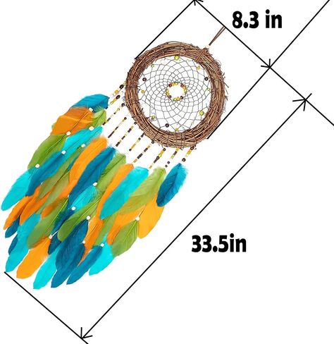 صائدة الأحلام صائدة الأحلام، منسوجة يدويًا من الروطان الطبيعي، ريش الإوز النابض بالحياة، خرزات خشبية، مصنوعة يدويًا لتزيين حائط غرفة نوم السيارة في المنزل، هدية عيد الميلاد، زخارف معلقة - العلامة التجارية HOLSM-III® in Kuwait