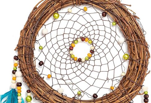 صائدة الأحلام صائدة الأحلام، منسوجة يدويًا من الروطان الطبيعي، ريش الإوز النابض بالحياة، خرزات خشبية، مصنوعة يدويًا لتزيين حائط غرفة نوم السيارة في المنزل، هدية عيد الميلاد، زخارف معلقة - العلامة التجارية HOLSM-III® in Kuwait