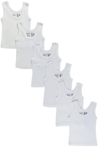 Bambini Rib Knit White Sleeveless Tank Top Shirt 6-Pack by Miracle USA in Kuwait