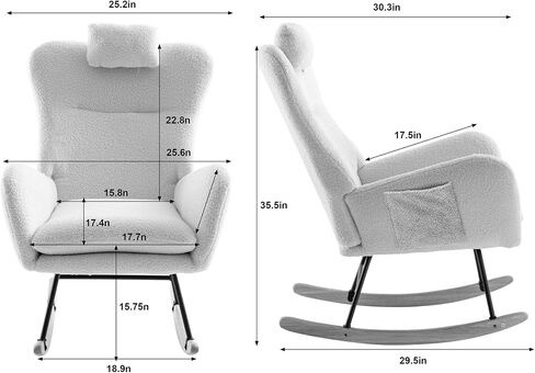 Tiophome Nursery Rocking Glider Rocker Accent Chairs Upholstered Seat with High Backrest & Headrest, Comfy Window Side Armchair Sofa for Nursing, Living Room, Bedroom, Office,Teddy Fleece, Black in Saudi Arabia