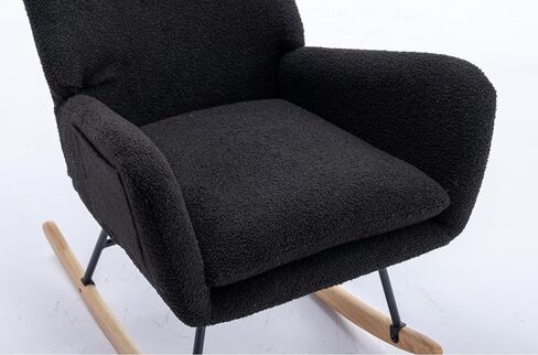 Tiophome Nursery Rocking Glider Rocker Accent Chairs Upholstered Seat with High Backrest & Headrest, Comfy Window Side Armchair Sofa for Nursing, Living Room, Bedroom, Office,Teddy Fleece, Black in Saudi Arabia