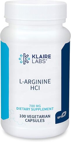 Klaire Labs L-Arginine HCl 700 ملغ - الطاقة والتمثيل الغذائي ودعم المناعة - مكملات L-Arginine الخالية من الغلوتين - L-Arginine المضاد للحساسية للرجال والنساء (100 كبسولة) in Kuwait