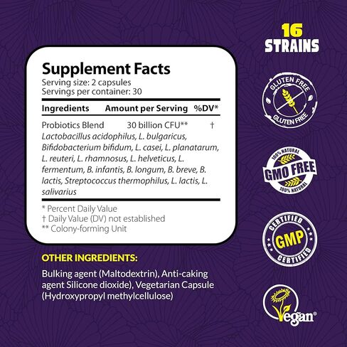 NutriZing البروبيوتيك النباتي لصحة الجهاز الهضمي - 30 مليار CFU و16 سلالة - Bifidobacterium & Lactobacillus Probiotics للرجال والنساء - مكمل غذائي بروبيوتيك متأخر الإطلاق لصحة الأمعاء in Kuwait