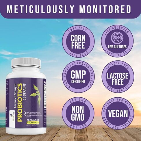 NutriZing البروبيوتيك النباتي لصحة الجهاز الهضمي - 30 مليار CFU و16 سلالة - Bifidobacterium & Lactobacillus Probiotics للرجال والنساء - مكمل غذائي بروبيوتيك متأخر الإطلاق لصحة الأمعاء in Kuwait
