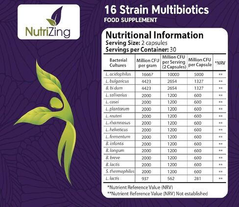 NutriZing البروبيوتيك النباتي لصحة الجهاز الهضمي - 30 مليار CFU و16 سلالة - Bifidobacterium & Lactobacillus Probiotics للرجال والنساء - مكمل غذائي بروبيوتيك متأخر الإطلاق لصحة الأمعاء in Kuwait