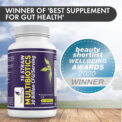 NutriZing البروبيوتيك النباتي لصحة الجهاز الهضمي - 30 مليار CFU و16 سلالة - Bifidobacterium & Lactobacillus Probiotics للرجال والنساء - مكمل غذائي بروبيوتيك متأخر الإطلاق لصحة الأمعاء in Kuwait