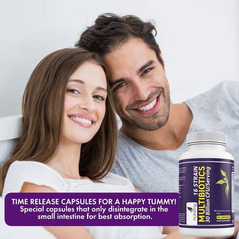 NutriZing البروبيوتيك النباتي لصحة الجهاز الهضمي - 30 مليار CFU و16 سلالة - Bifidobacterium & Lactobacillus Probiotics للرجال والنساء - مكمل غذائي بروبيوتيك متأخر الإطلاق لصحة الأمعاء in Kuwait