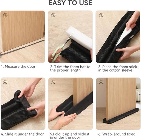 ASWEI سدادة مسودة تحت الباب، سدادات مسودة 34.5 بوصة لأسفل الباب، مانع ضوضاء الباب قابل للإزالة وقابل للتعديل مع شريط فيلكرو، باب قابل لإعادة الاستخدام ولا يسبب ضررًا (أسود) in Kuwait