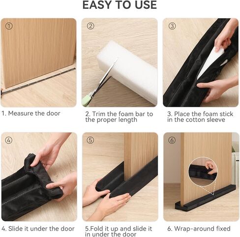 ASWEI سدادة مسودة تحت الباب، سدادات مسودة 34.5 بوصة لأسفل الباب، مانع ضوضاء الباب قابل للإزالة وقابل للتعديل مع شريط فيلكرو، باب قابل لإعادة الاستخدام ولا يسبب ضررًا (أسود) in Kuwait