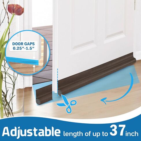 عبوتان من سدادة مسودة الباب - 37 بوصة من جانب واحد تحت مسودة الباب - سدادة عازلة للصوت والغبار والهواء البارد - سدادات مسودة الباب لأسفل الباب، تناسب الأبواب الداخلية والخارجية (أسود) in Kuwait