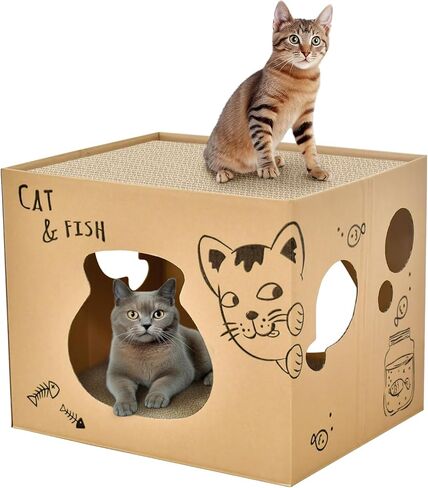 Foldable Two Story Cat House - Double Layer Corrugate Scratchers Box, Condo and House Cat Scratcher Pad Reversible Corrugated Cardboard Cat Scratcher for Indoor Cats Rabbit,Small Animals,Small Pets in Saudi Arabia