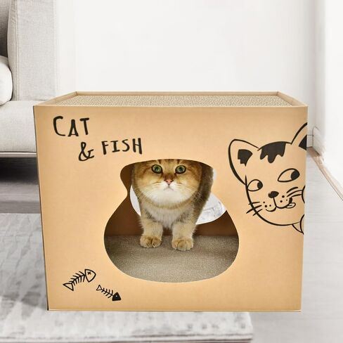 Foldable Two Story Cat House - Double Layer Corrugate Scratchers Box, Condo and House Cat Scratcher Pad Reversible Corrugated Cardboard Cat Scratcher for Indoor Cats Rabbit,Small Animals,Small Pets in Saudi Arabia