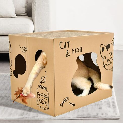 Foldable Two Story Cat House - Double Layer Corrugate Scratchers Box, Condo and House Cat Scratcher Pad Reversible Corrugated Cardboard Cat Scratcher for Indoor Cats Rabbit,Small Animals,Small Pets in Saudi Arabia