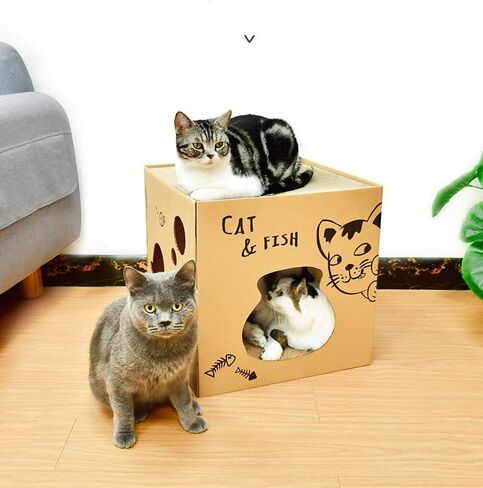 Foldable Two Story Cat House - Double Layer Corrugate Scratchers Box, Condo and House Cat Scratcher Pad Reversible Corrugated Cardboard Cat Scratcher for Indoor Cats Rabbit,Small Animals,Small Pets in Saudi Arabia
