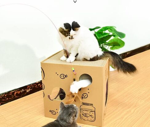 Foldable Two Story Cat House - Double Layer Corrugate Scratchers Box, Condo and House Cat Scratcher Pad Reversible Corrugated Cardboard Cat Scratcher for Indoor Cats Rabbit,Small Animals,Small Pets in Saudi Arabia