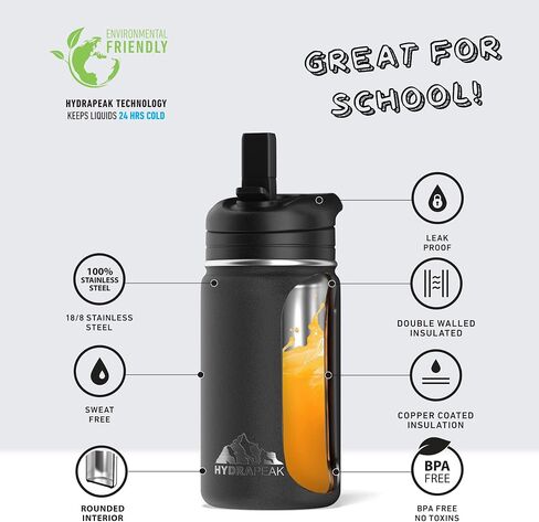 Hydrapeak Mini 14oz Kids Water Bottle with Straw Lid, Insulated Water Bottle Kids, Kids Water Bottle Stainless Steel, Kids Water Bottles (Lavender) in Kuwait