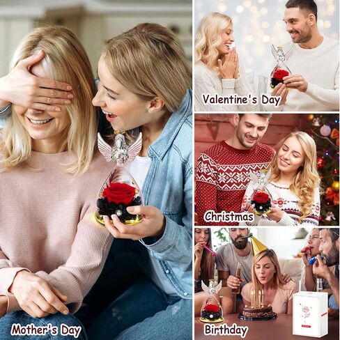 Mother's Day Flower Gift Ideas, Mom Gifts from Daughter Son, Mothers Day Rose Gifts for Mom Grandma Women Wife, Angel Figurines with Real Blue Rose Gifts for Her, Preserved Rose in Glass for Birthday in Kuwait