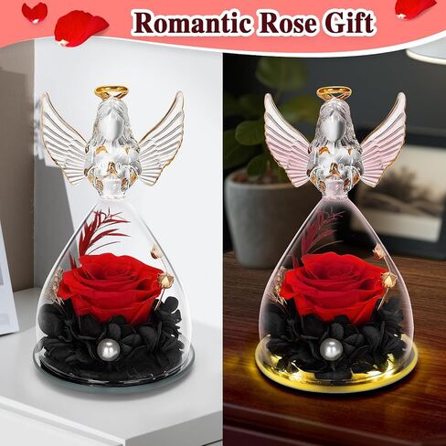 Mother's Day Flower Gift Ideas, Mom Gifts from Daughter Son, Mothers Day Rose Gifts for Mom Grandma Women Wife, Angel Figurines with Real Blue Rose Gifts for Her, Preserved Rose in Glass for Birthday in Kuwait