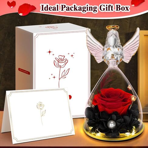 Mother's Day Flower Gift Ideas, Mom Gifts from Daughter Son, Mothers Day Rose Gifts for Mom Grandma Women Wife, Angel Figurines with Real Blue Rose Gifts for Her, Preserved Rose in Glass for Birthday in Kuwait