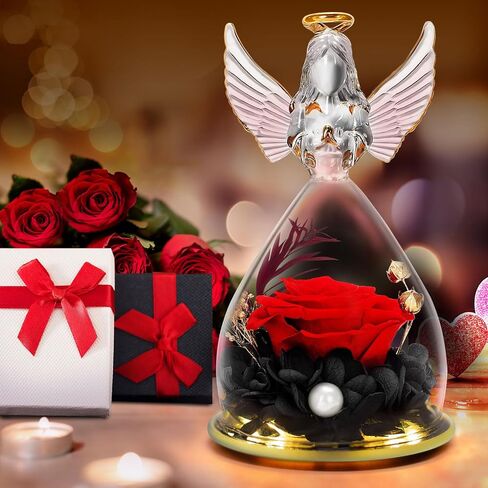 Mother's Day Flower Gift Ideas, Mom Gifts from Daughter Son, Mothers Day Rose Gifts for Mom Grandma Women Wife, Angel Figurines with Real Blue Rose Gifts for Her, Preserved Rose in Glass for Birthday in Kuwait