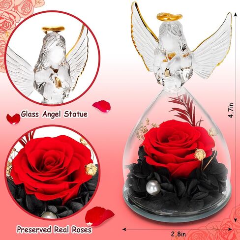 Mother's Day Flower Gift Ideas, Mom Gifts from Daughter Son, Mothers Day Rose Gifts for Mom Grandma Women Wife, Angel Figurines with Real Blue Rose Gifts for Her, Preserved Rose in Glass for Birthday in Kuwait