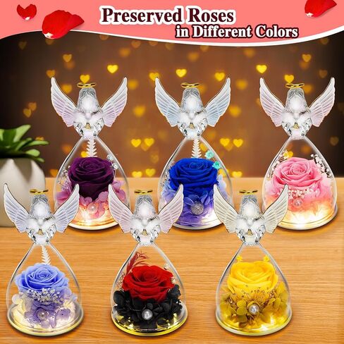 Mother's Day Flower Gift Ideas, Mom Gifts from Daughter Son, Mothers Day Rose Gifts for Mom Grandma Women Wife, Angel Figurines with Real Blue Rose Gifts for Her, Preserved Rose in Glass for Birthday in Kuwait