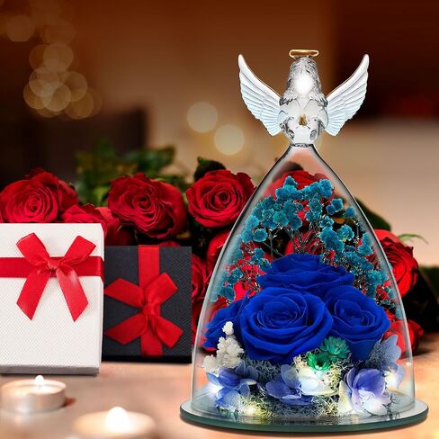 هدايا نسائية لعيد الميلاد، هدايا زهور محفوظة للأم والجدة، تمثال ملاك مع 4 ورود وإضاءة LED، هدايا لها في أعياد الميلاد، والكريسماس، والزفاف، والذكرى السنوية، وعيد الحب - أصفر in Saudi Arabia