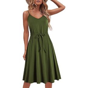 Women's Casual Summer Dress Beach Sleeveless Spaghetti Strap Adjustable Waist A Line Sun Dresses with Pockets 826 in Kuwait
