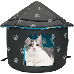 Fhiny Stray Cats Shelter, Waterproof Outdoor Cat Dog House Foldable Warm Pet Cave for Winter Yurt Wild Animal Tent Bed Anti-Slip Kitten Cave Hut for Feral Kitty Puppy Weatherproof