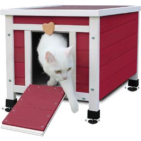 Rockever Outdoor Cat House with 100% Waterproof Cover, Outside Rabbit Hutch Small, Wooden Small Pet House and Habitats (Grey+Cover)