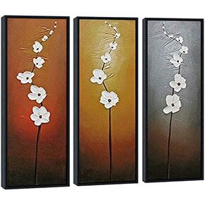 Wieco Art Modern Contemporary Flowers Black Framed Artwork Decorative 3 Panels 100% Hand Painted Abstract Floral Oil Paintings on Canvas Wall Art D¨¦cor for Living Room Home Decorations in Kuwait