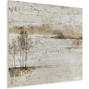 Yihui Arts Hand Painted Tree Painting on Rustic Canvas with Gold Foil Accents - Vertical Landscape Artwork for Farmhouse, Living Room, Bedroom, and Hallway Decor in Kuwait