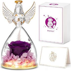 هدايا نسائية لعيد الميلاد، هدايا الزهور المحفوظة للأم والجدة، تماثيل ملائكة زجاجية مع ضوء LED، عيد الميلاد المثالي، عيد الميلاد، عيد الحب، الذكرى السنوية، هدايا الزفاف لها باللون الأزرق in Kuwait