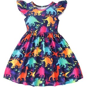 Toddler Baby Girl Dresses Summer Dinosaur Print Dress Sundress Ruffle Skirts Clothes in Kuwait