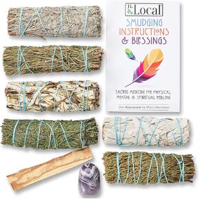 10 Sage Smudge Kit - Flower Sage, White Sage, Blue Sage, Yerba Santa, Cedar, Juniper & Palo Santo Smudge Sticks, Abalone